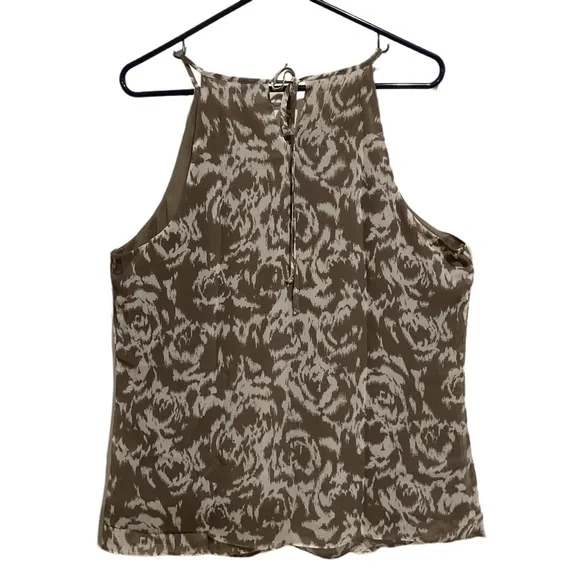 Ann Taylor women’s Ruffle Front Blouse Brown Sleeveless - Picture 2 of 9
